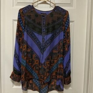 Hale Bob Silk Paisley Top Blouse M‎ Vibrant Lavender Chevron Boho